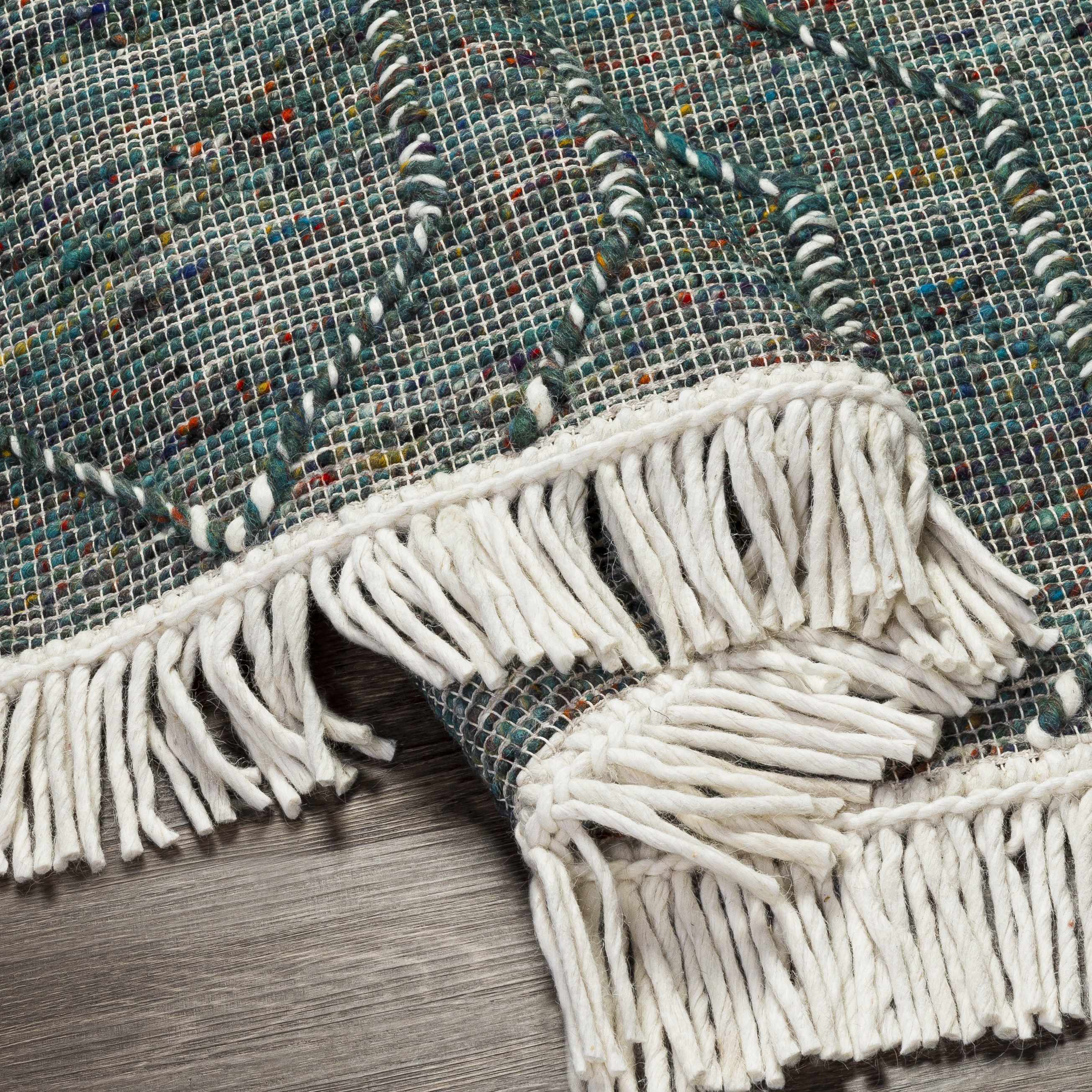 Dark Blue Takaungu Wool Blend Braided Tassel Area Rug - Clearance