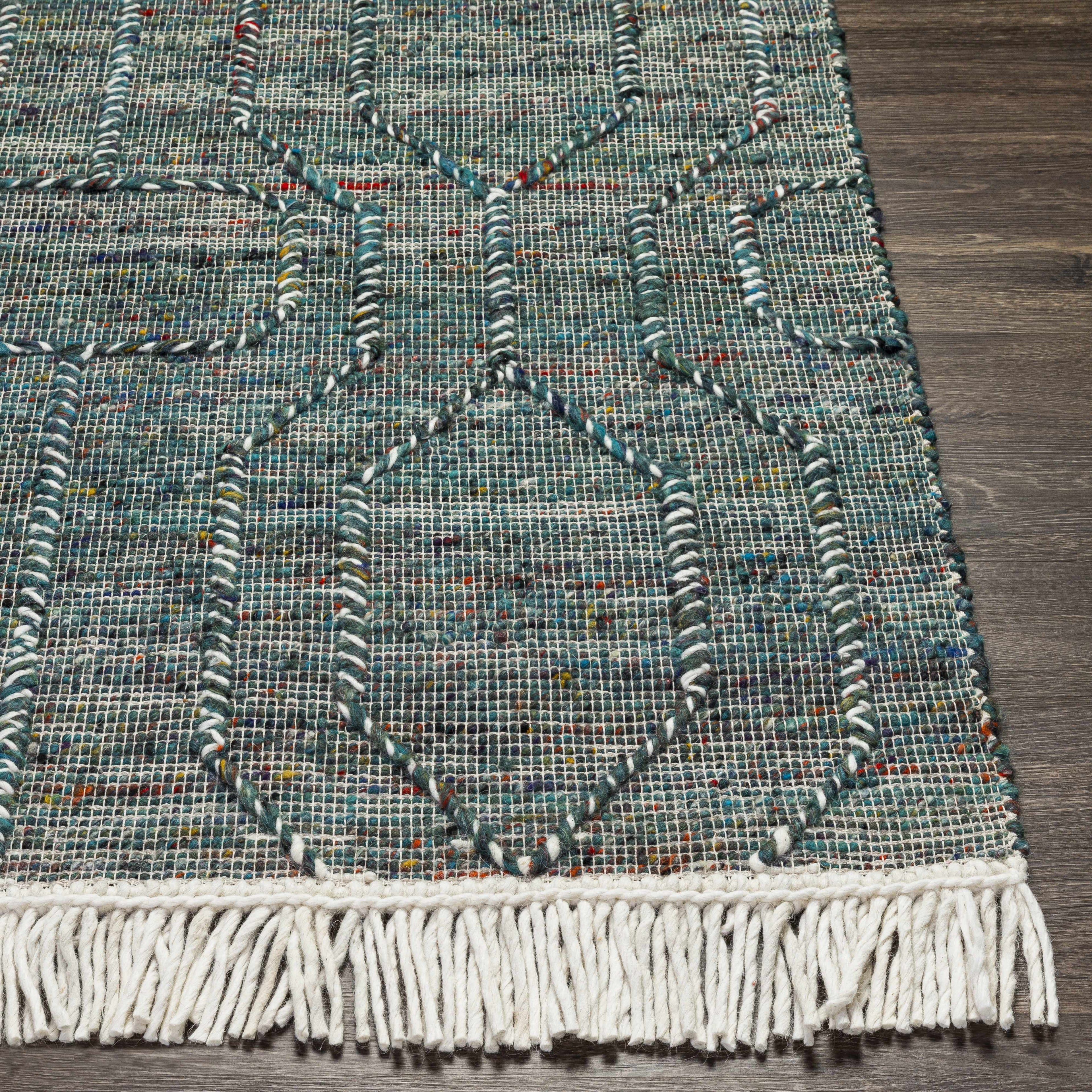 Dark Blue Takaungu Wool Blend Braided Tassel Area Rug - Clearance